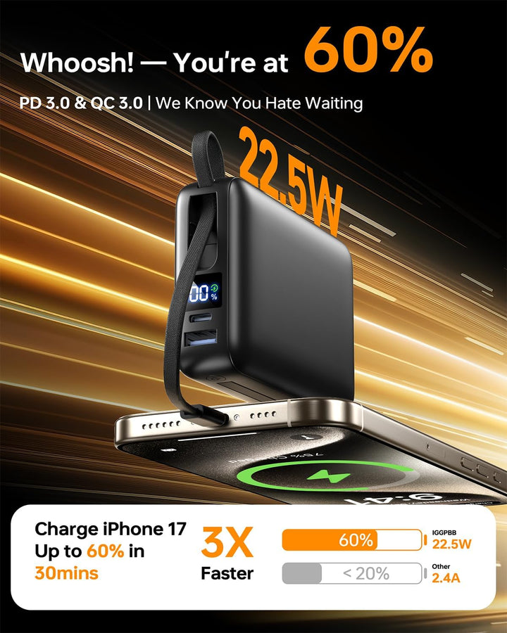 Power Bank 26800mAh, 22,5W USB C Schnellladung Powerbank für iphone mit 2 Anschlüssen & 2 integriert