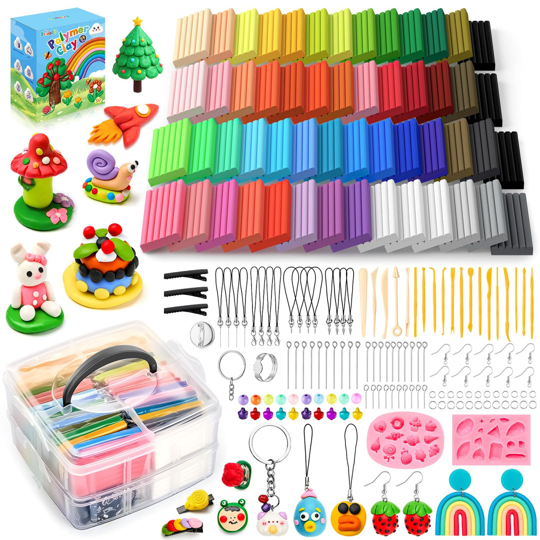 Bridokit 54 Stück Knete Kit, Polymer Clay Set Mit 19 Schnitzwerkzeuge und 2 Edelsteinsilikonform für