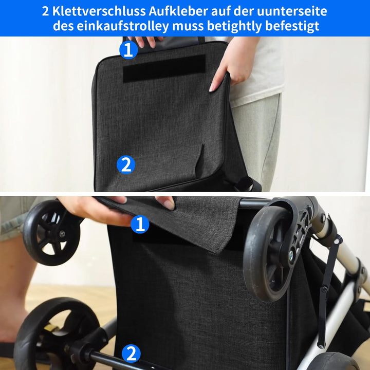 Einkaufstrolley, 46L Trolly Einkaufswagen Klappbar, 4 Rädern Aluminium Leichtgewicht Einkaufstrolley