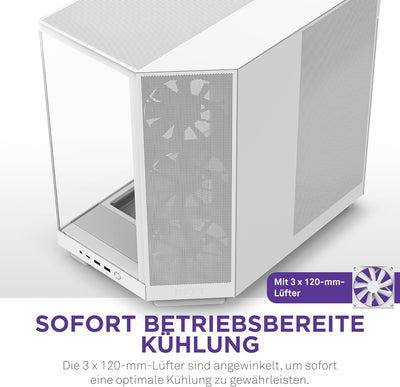NZXT H6 Flow | CC-H61FW-01 | Kompaktes Mid-Tower Gehäuse mit zwei Kammern | Glaspaneele mit Panorama