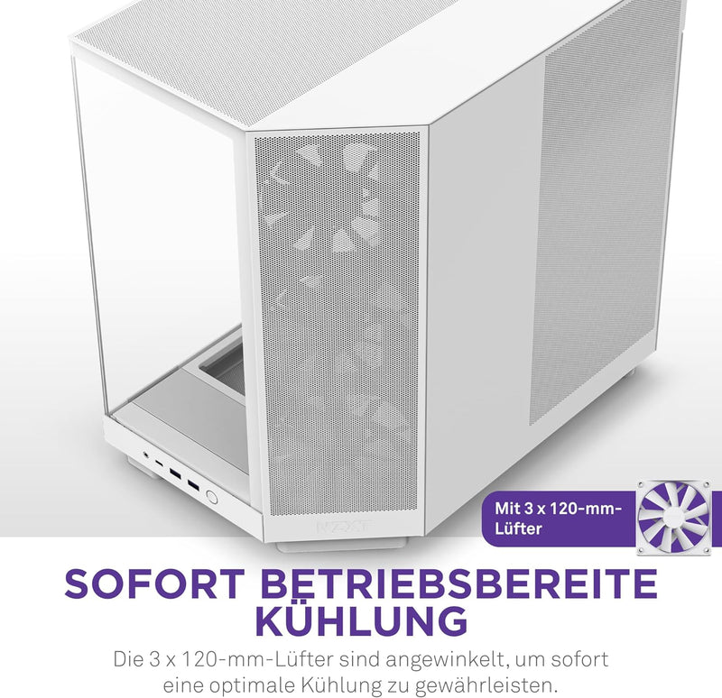 NZXT H6 Flow | CC-H61FW-01 | Kompaktes Mid-Tower Gehäuse mit zwei Kammern | Glaspaneele mit Panorama