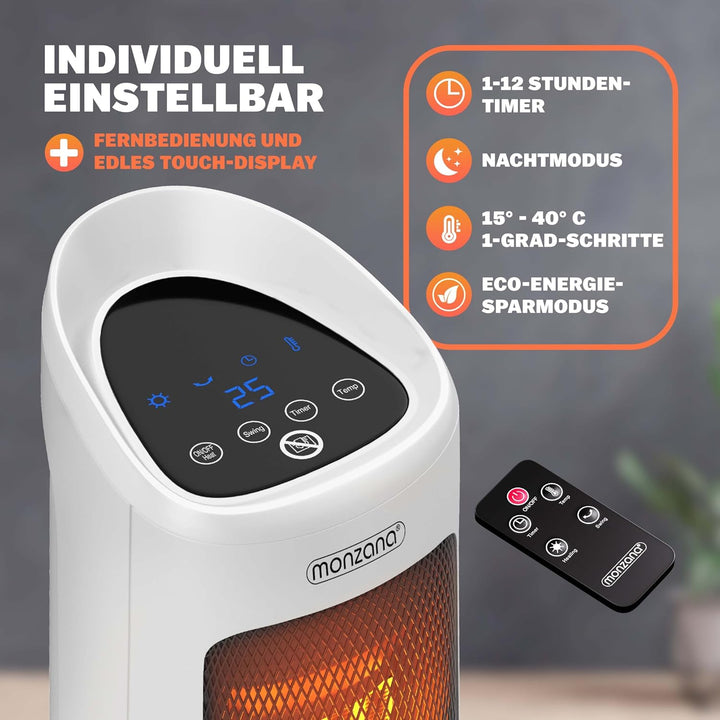 Monzana® Keramik Heizlüfter 2000W 4 Betriebsmodi 15-40°C Energiesparend 120° Oszillation Timer Leise