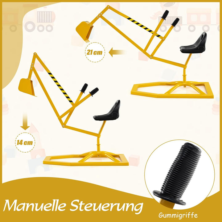 COSTWAY Sitzbagger 360° drehbar, Bagger zum Draufsitzen Metall, Bagger Sandkasten mit Schaufel & 2-H