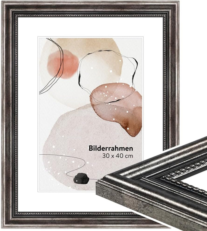 WANDStyle Bilderrahmen Metall-Optik 30x30 cm quadratisch aus Holz im Barock-Stil zum Aufhängen, Foto