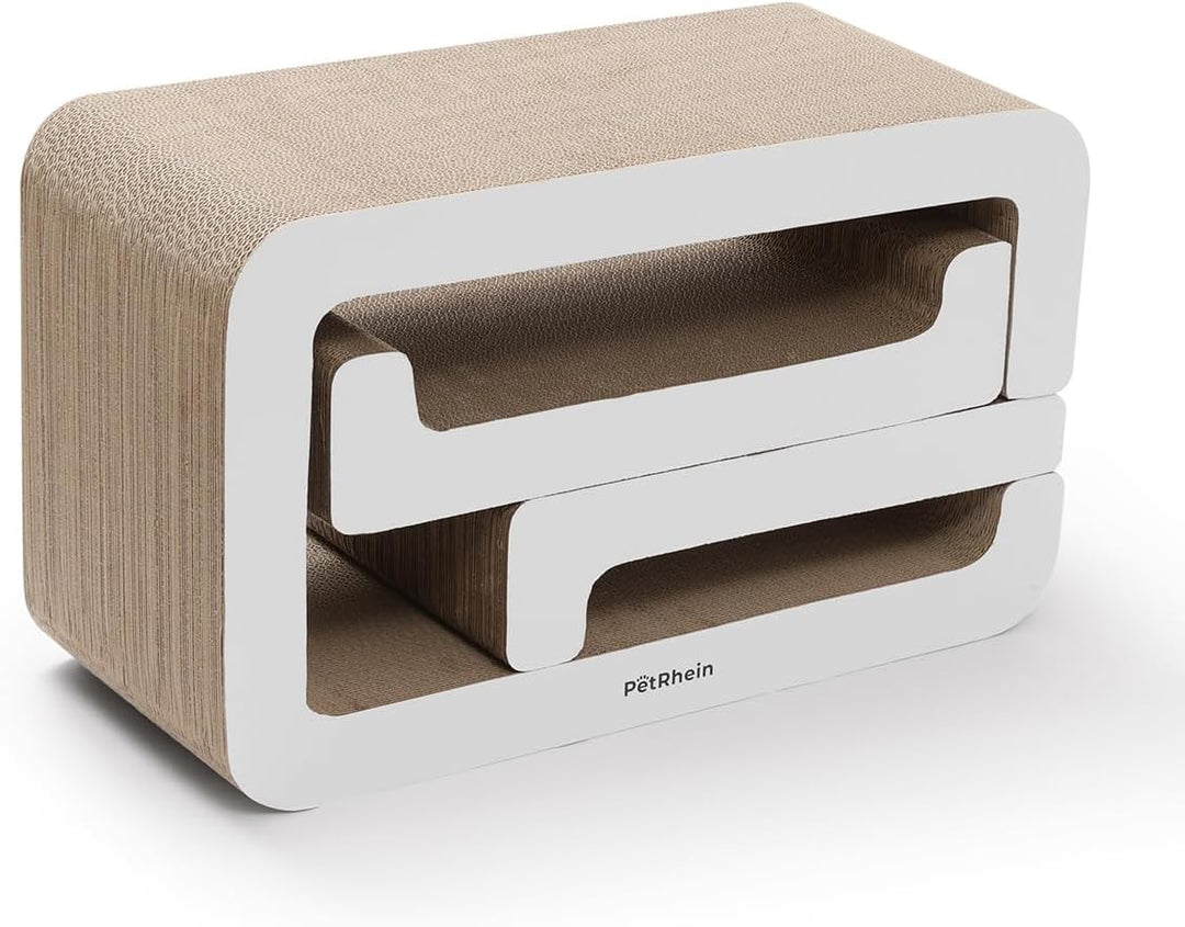 PetRhein 3-in-1 Kratzbrett, Gross XXL Kratzpappe für Katzen,Multifunktionales Kratzmöbel mit Rampe &