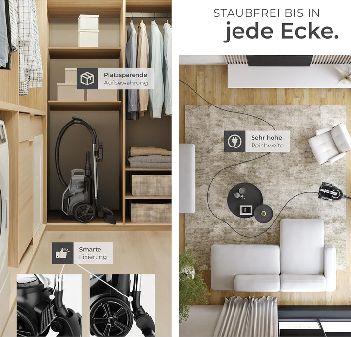 tectake® Staubsauger beutellos, VC900, 900 W, stark, beutelloser Bodenstaubsauger mit Kabel, für Tie