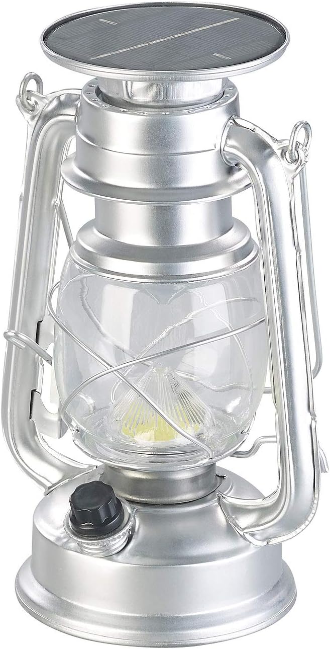 Lunartec Sturmlaterne Solar: Dimmbare High-Power Solar-LED-Sturmlampe, 200 lm, 3 W, silbern (Solar L