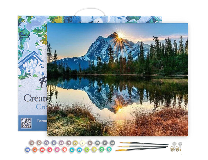 Figured'Art Malen Nach Zahlen Erwachsene Mit Rahmen See und gespiegelter Berg - Paint by Numbers Bas