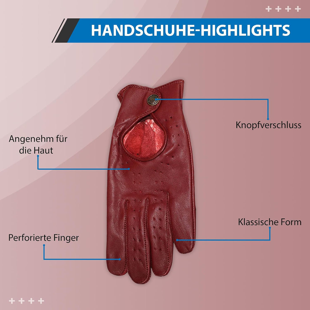 German Wear Unisex Driving Autofahrer-Handschuhe Lederhandschuhe 10=XL Weinrot, 10=XL Weinrot