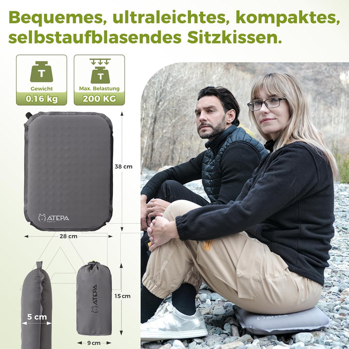 ATEPA Sitzkissen Outdoor, Faltbar Aufblasbar Stadion Flugzeug Unterwegs Camping Wander Bürostuhl Ult