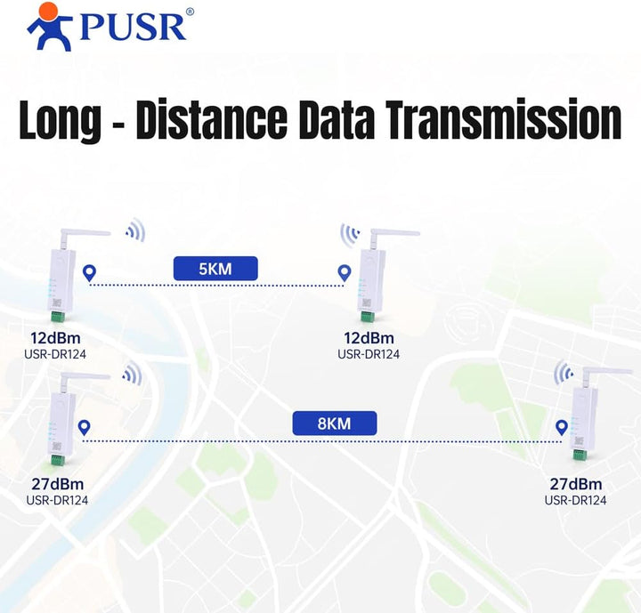 DIN-Schiene 27dBm 8KM 2.4G Lora Wireless Modem Modbus Transparente Übertragung RS485 zu LoRa at Comm