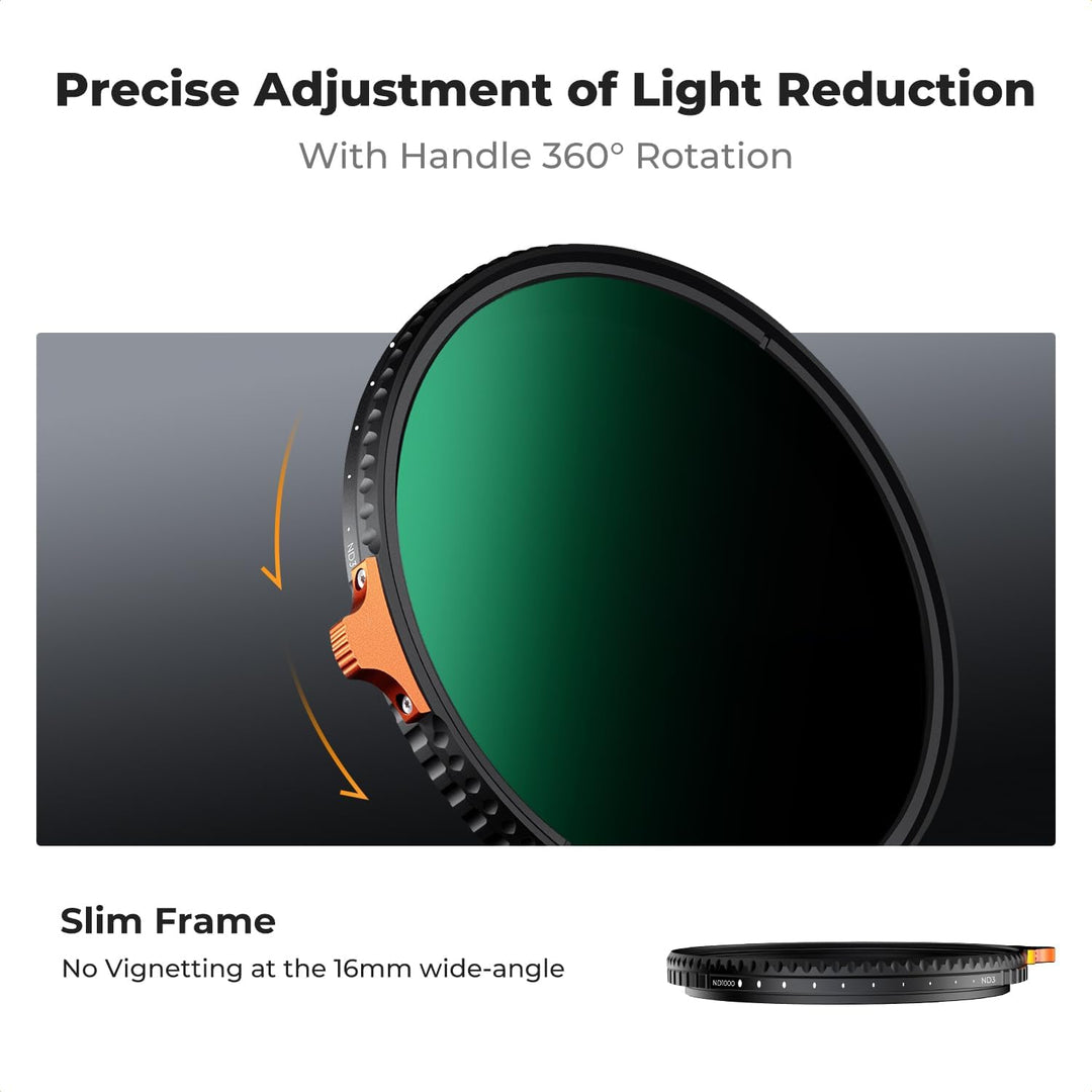 K&F Concept Variabler ND Filter 77mm ND3-ND1000 Graufilter (1.5-10 Blendenstufen) （Nano Xcel）