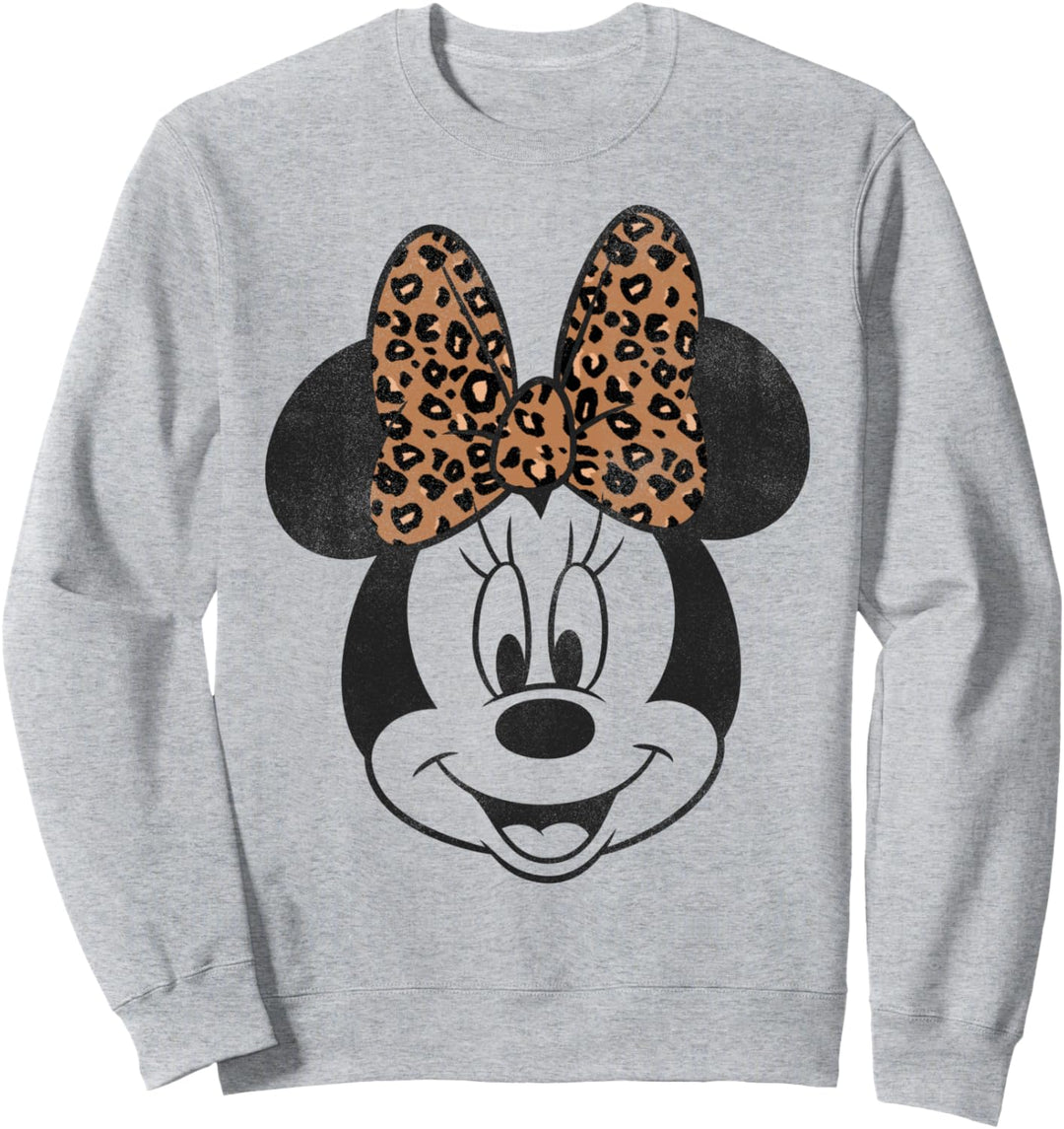 Disney Minnie Mouse Distressed Vintage Leopard Bow Face V2 Sweatshirt