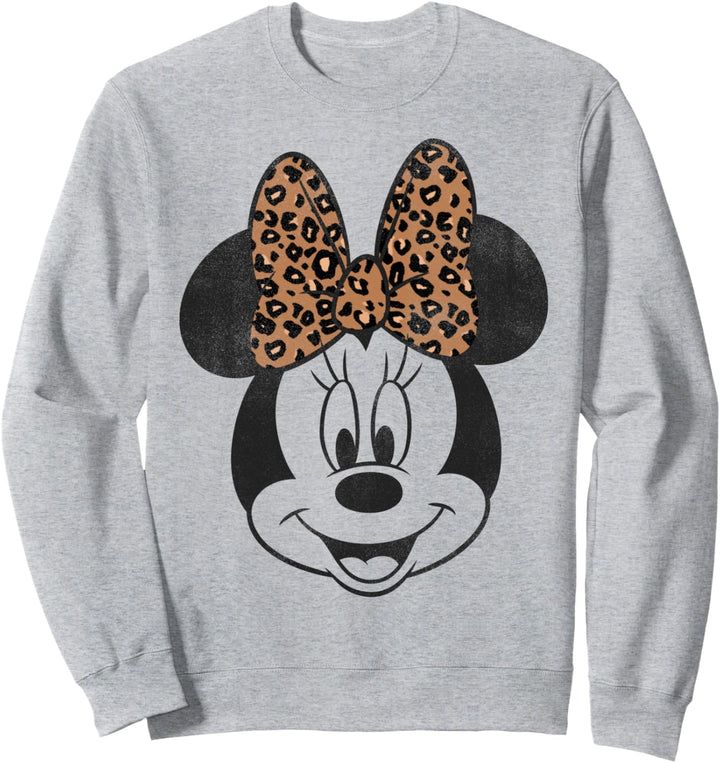Disney Minnie Mouse Distressed Vintage Leopard Bow Face V2 Sweatshirt