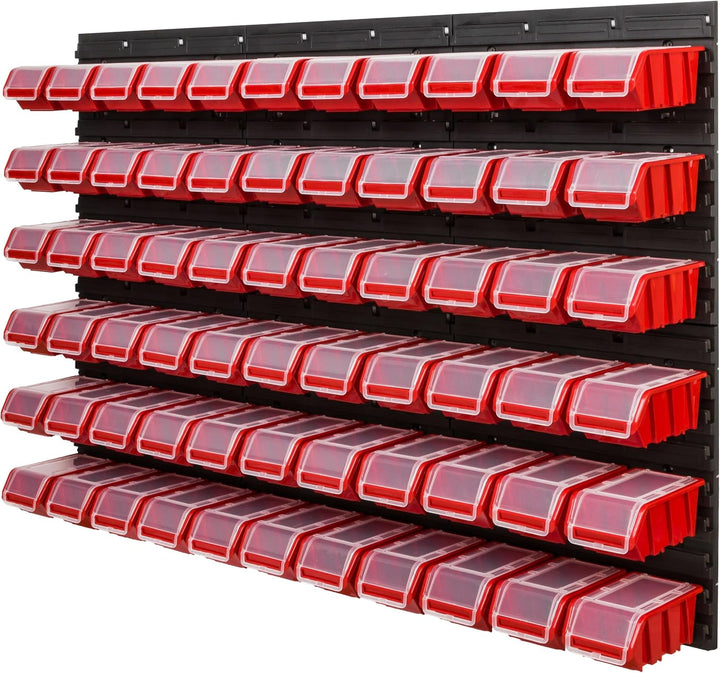 Lagersystem Werkstattregal | 117 x 78 cm | 66 stck. Box | Wandregal mit Stapelboxen - Wandplatten Ex