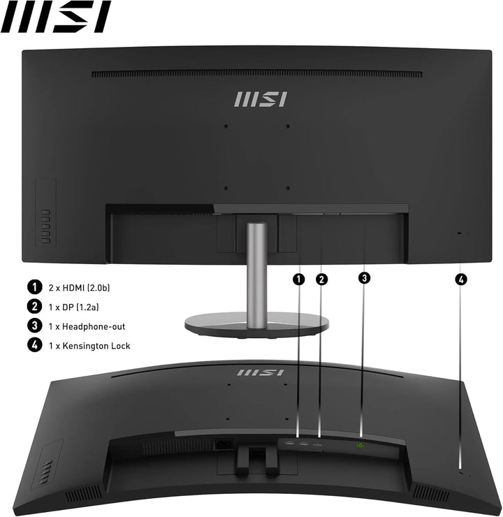 MSI PRO MP341CQDE – 34" UWQHD (3440x1440) im 21:9-Format, 1500R Curved, 100Hz, HD-Ready, 3000:1 Kont