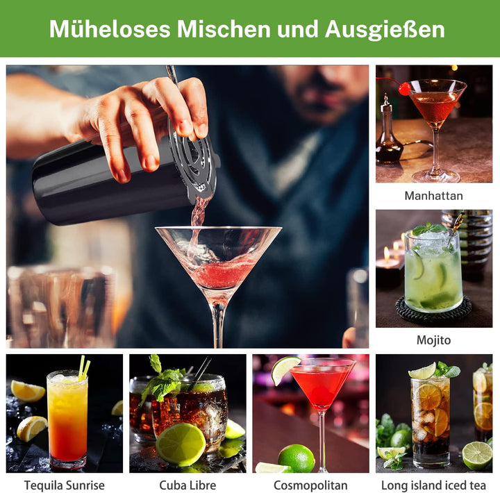 Cocktail Set, oGoDeal Boston Cocktail Shaker Schwarz mit Ständer, 23pcs Bar Equipment Barkeeper Set