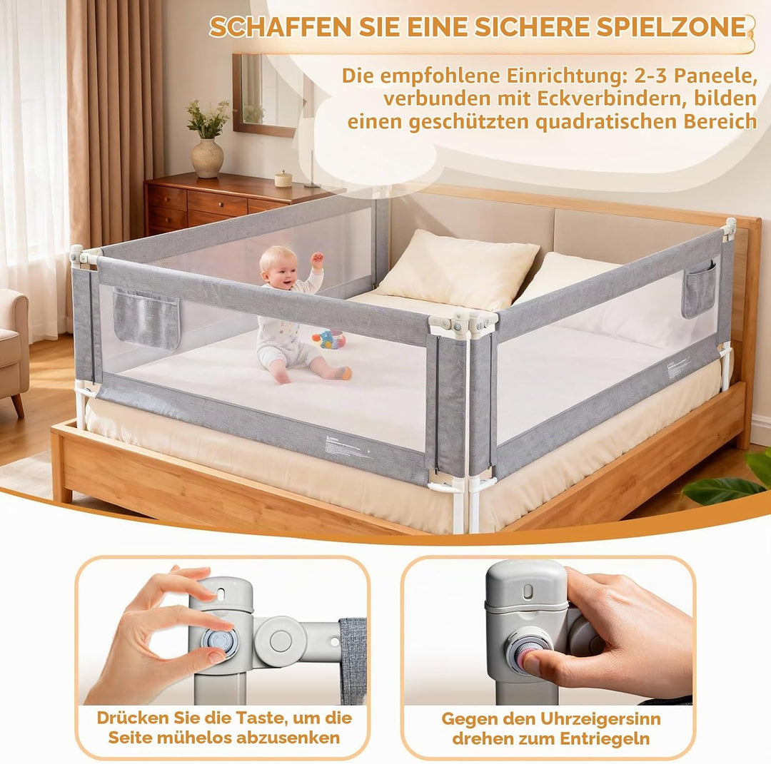 Huracan Bettgitter Baby 200cm, Höhenverstellbarer Rausfallschutz Bett für Boxspringbett, Elternbett,