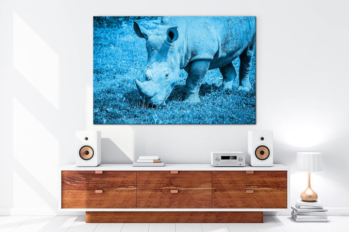 deyoli edles Nashorn Format: 80x60 Effekt: Monocrome Blau als Leinwand, Motiv fertig gerahmt auf Ech