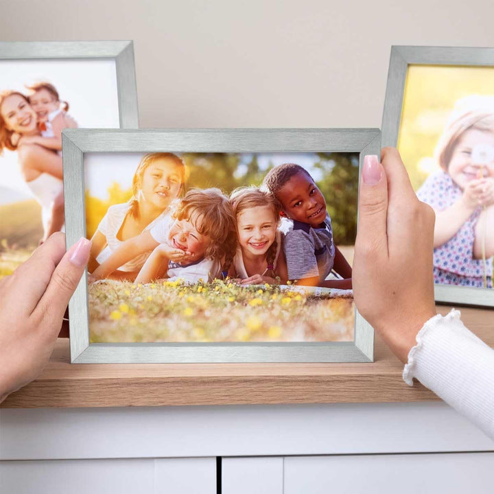 PHOTOLINI Bilderrahmen 15x20 Holz MDF, 10er Set Bilderrahmen 20x15 Silber, Picture Frame mit Acrylgl