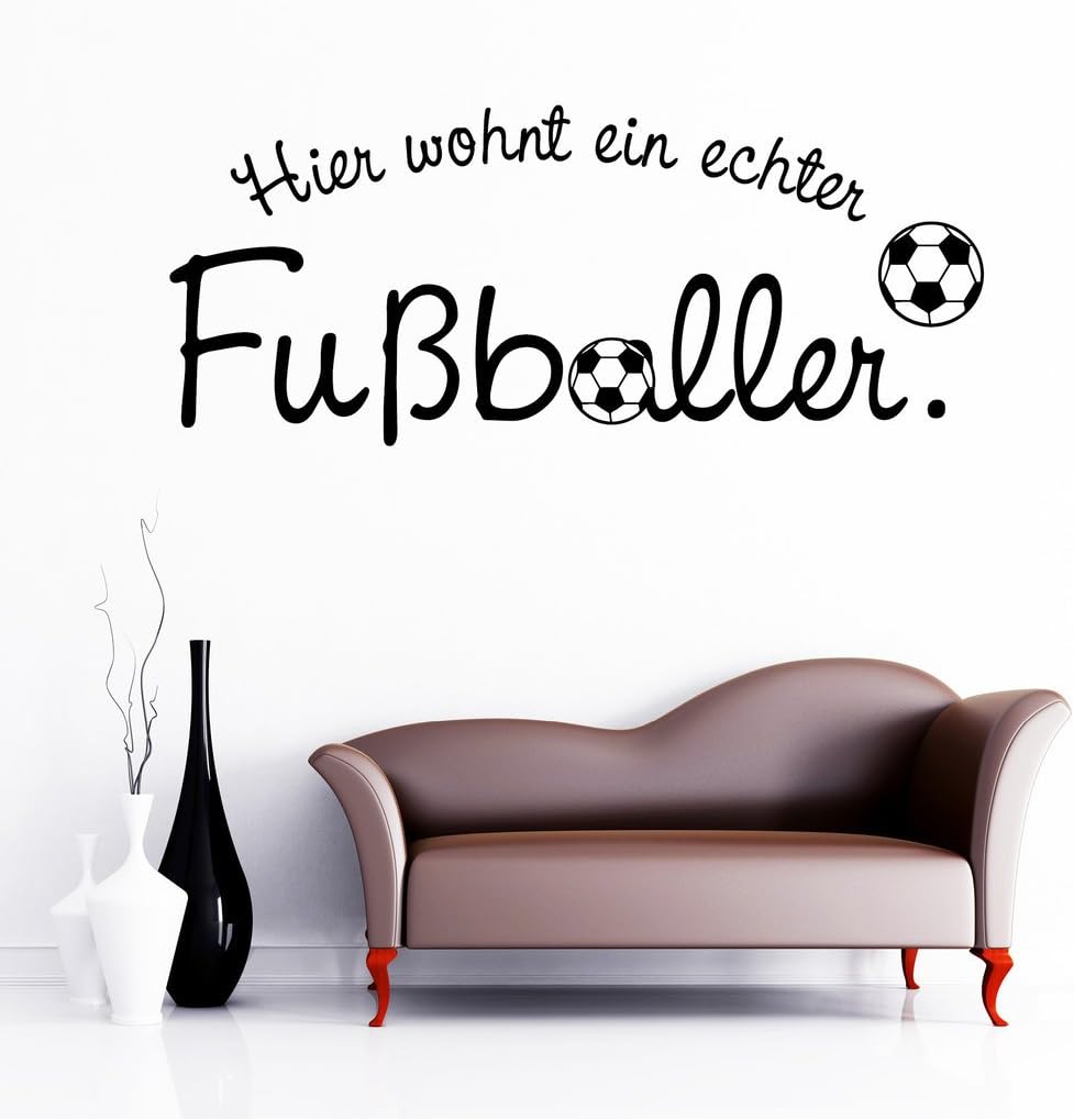 Türaufkleber „Hier wohnt ein echter Fussballer“ Kinderzimmer/schwarz / 55 x 131 cm Schwarz 55 x 131