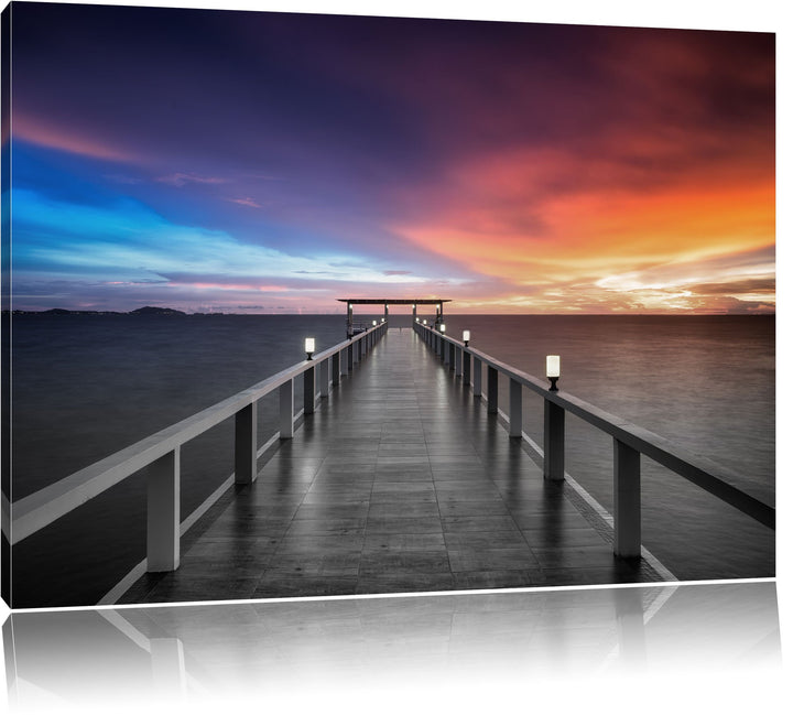 Pixxprint Moderner Holzsteg ins Meer als Leinwandbild/Grösse: 100x70 cm/Wandbild/Kunstdruck/fertig b