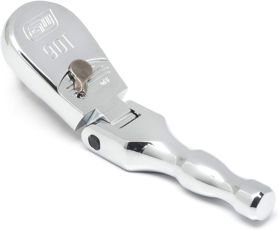GEARWRENCH 3/8" Drive 90 Tooth Full Polish Stubby Flex Teardrop Ratchet - 81212T, Multi, 90-Tooth St