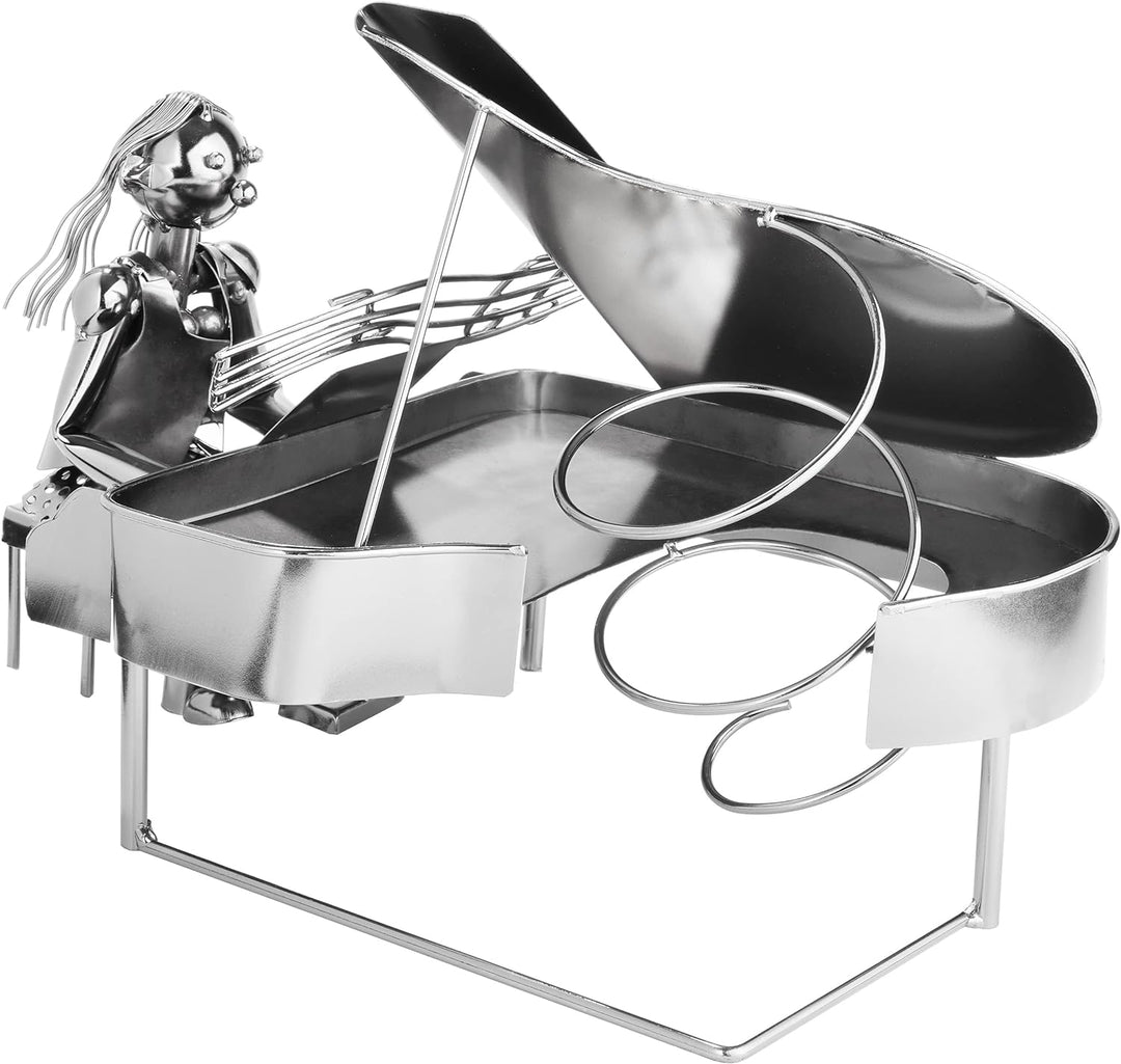 BRUBAKER Weinflaschenhalter Pianistin Klavierspielerin mit Klavier - Metall Skulptur Flaschenständer