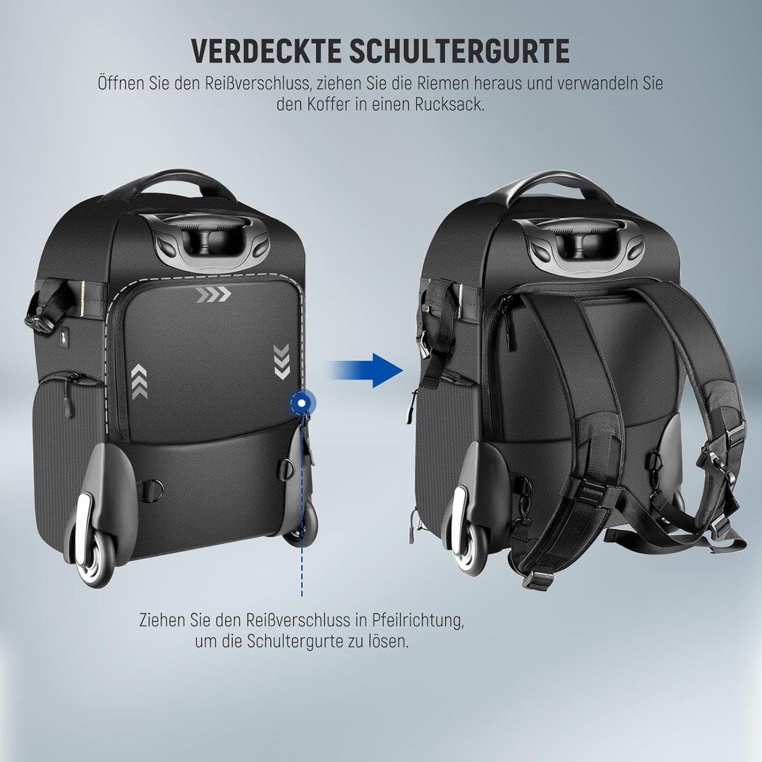 Neewer 2 in 1 Kamerarucksack mit Rollen Gepolstertes stossfestes Fach, Teleskopgriff und versteckte