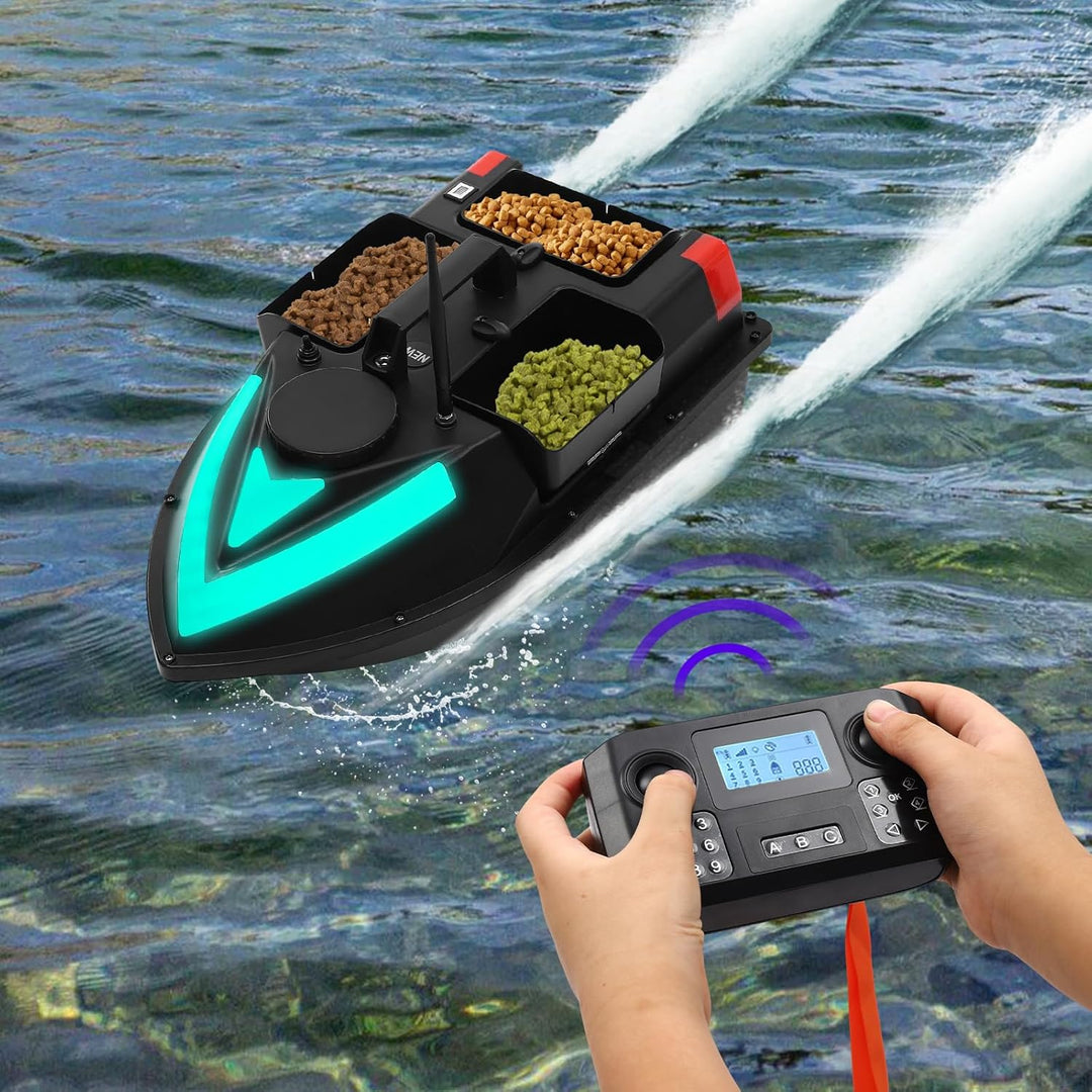 Futterboot Angeln, 500m GPS Postion Angelköder-Boot mit Fernbedienung & 3 Katapultbuchten für Flüsse