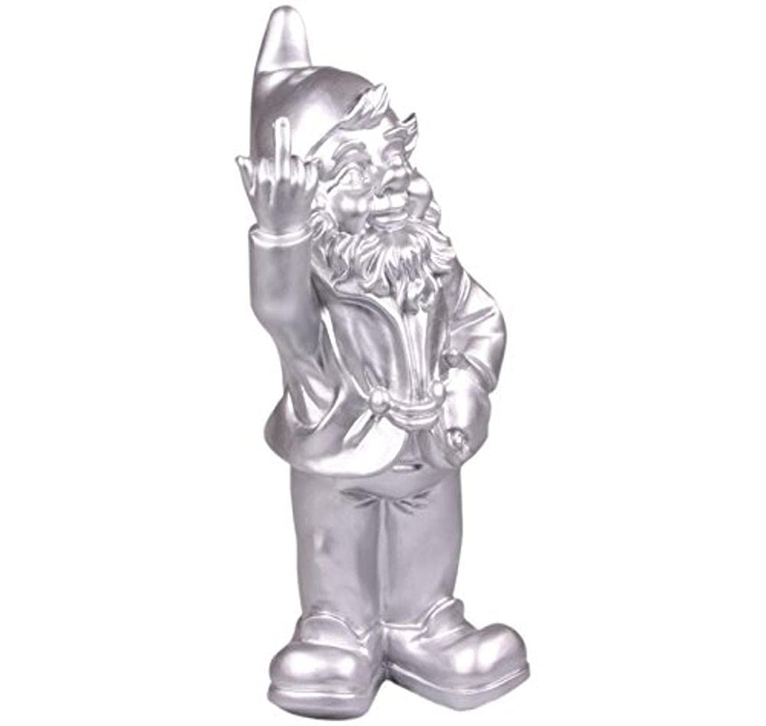 Stoobz PP 005FC Freche Gartenzwerg-Figuren für Haus und Garten, 15 x 12 x 32 cm Silber, Silber