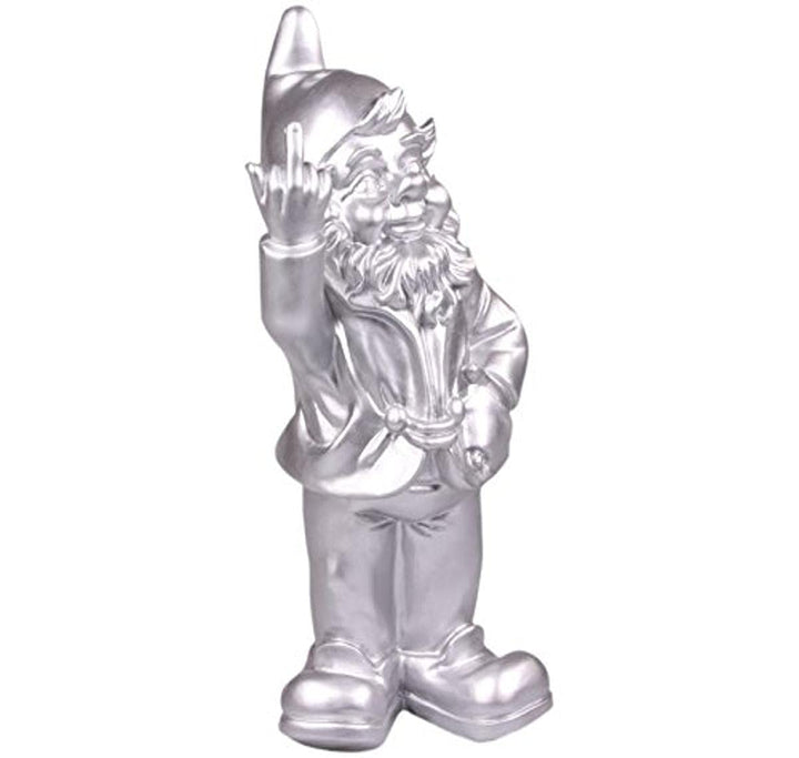 Stoobz PP 005FC Freche Gartenzwerg-Figuren für Haus und Garten, 15 x 12 x 32 cm Silber, Silber