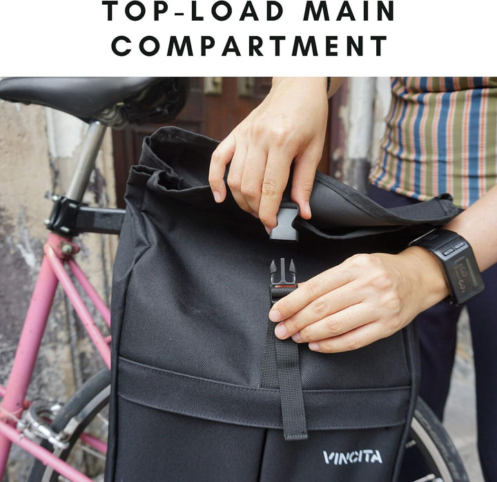 Vincita Top Load Double Pannier Water Resistant Cycling Side Bags – mit Regenschutz, gross, Tragegri