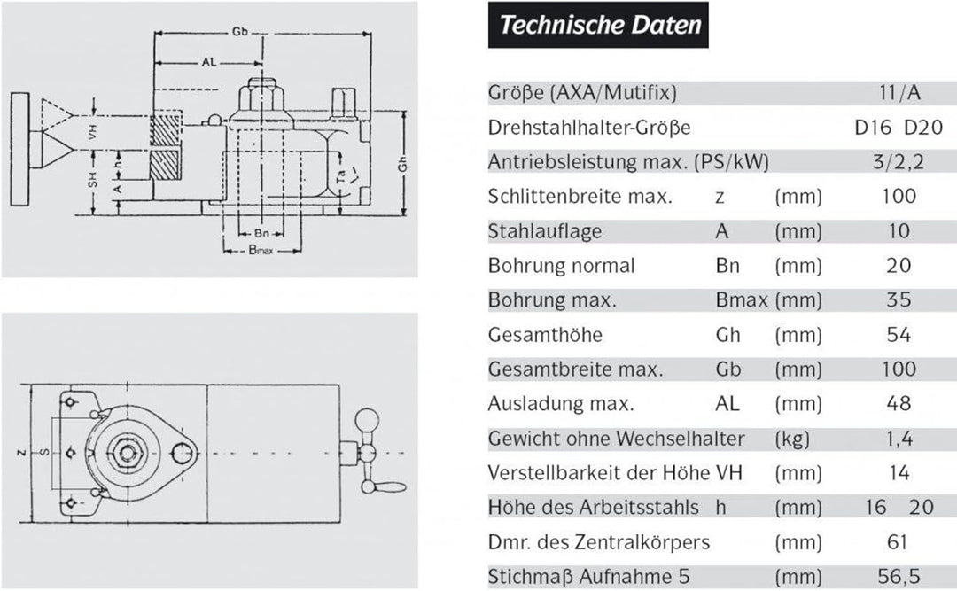 AXA System MULTIFIX Schnellwechsel-Stahlhalter-Set K11 (= Multifix A) = 1 Stahlhalterkopf + 4 Drehst