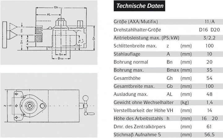 AXA System MULTIFIX Schnellwechsel-Stahlhalter-Set K11 (= Multifix A) = 1 Stahlhalterkopf + 4 Drehst