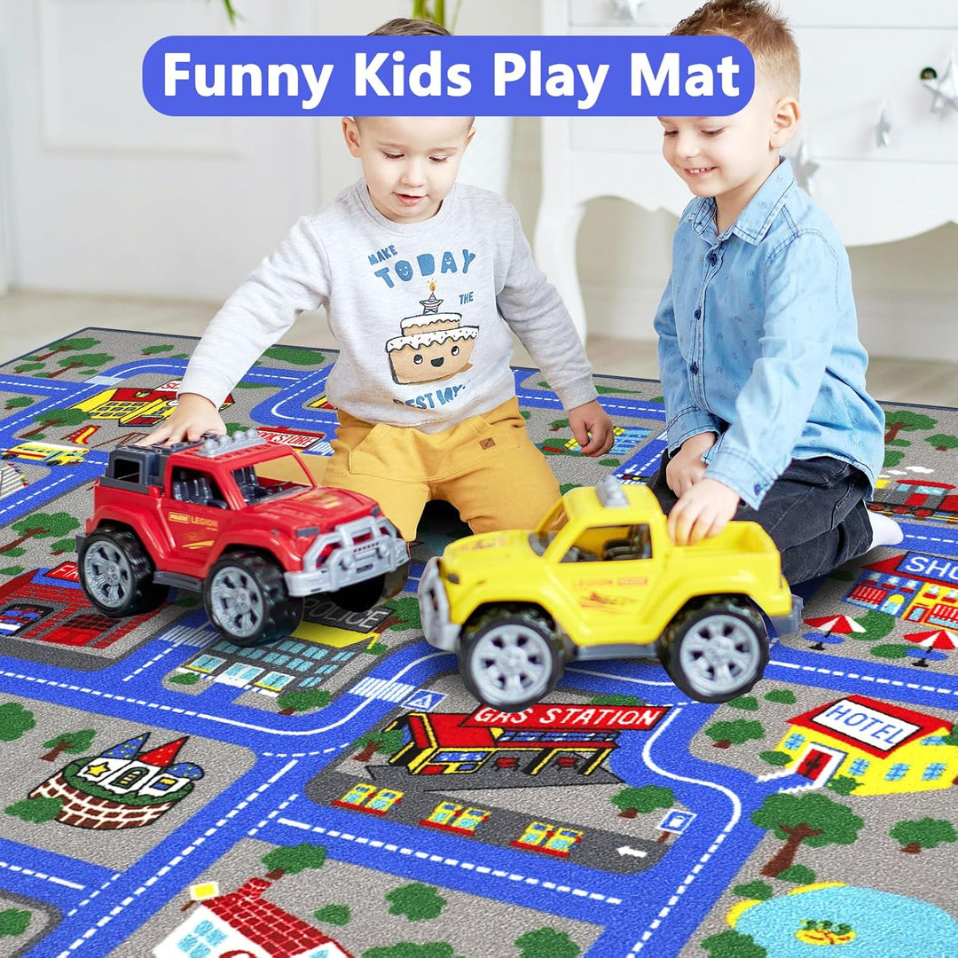 Capslpad Kinder Teppich Spielteppich für Kinder Stadt 150x200cm rutschfest Kinderteppich Spielmatte