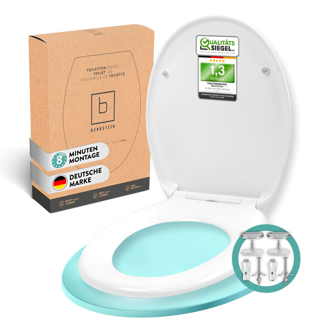 Benkstein® Premium Toilettendeckel antibakteriell oval weiss. Klodeckel mit Quick-Release-Funktion u