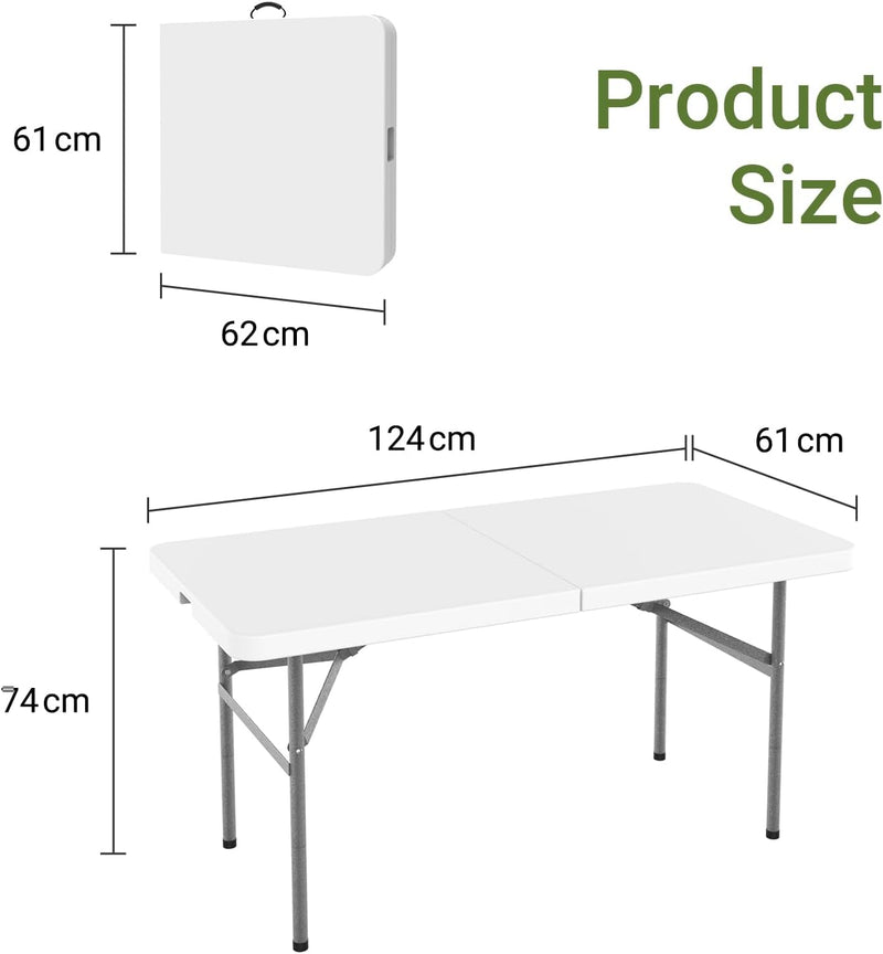 Todeco Campingtisch klappbar leicht, Buffettisch 122x61cm, Gartentisch rechteckig mit Tragegriff, fü