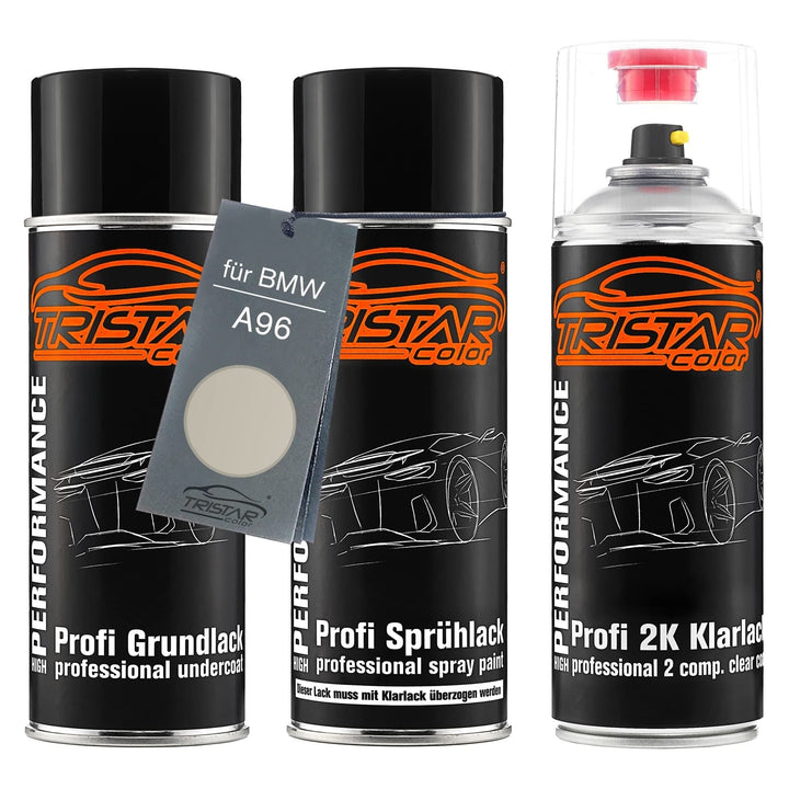 TRISTARcolor Autolack 2K Spraydosen Set für BMW A96 Mineralweiss Perl Grundlack Basislack 2 Komponen