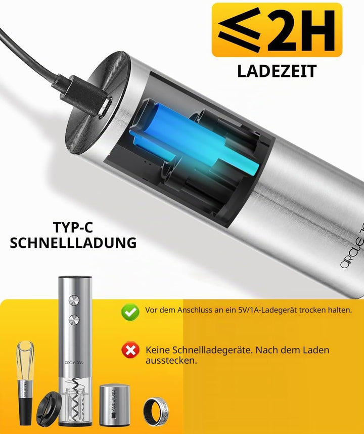 CIRCLE JOY Elektrischer Weinflaschenöffner, wiederaufladbar, 5-in-1-Wein-Geschenkset mit Folienschne