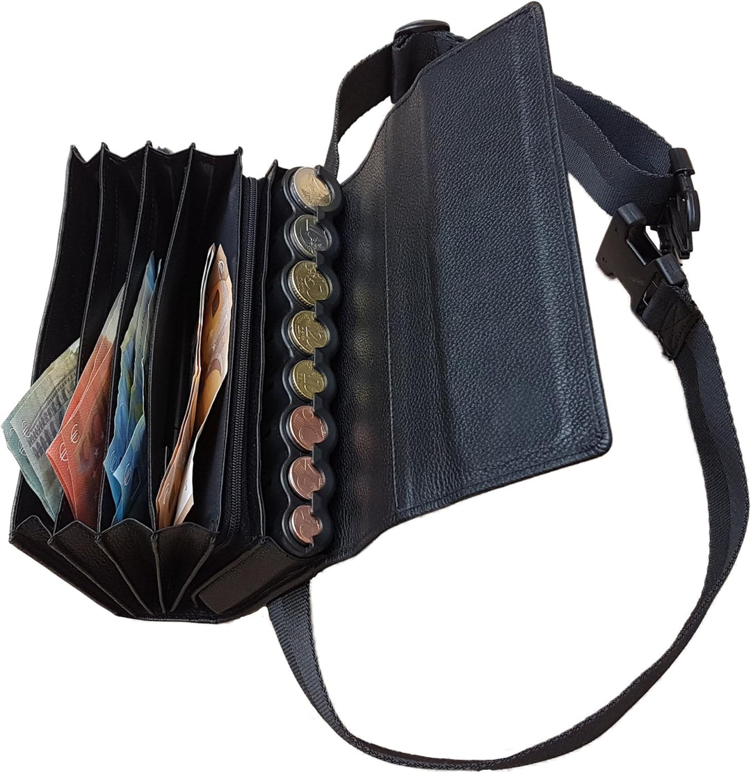 CLAIRE-FONCET Leder Kellnertasche, Kellnergeldbörse, Kellnergeldbeutel, Inkl. Euro-8 Geldmünszen-Gel
