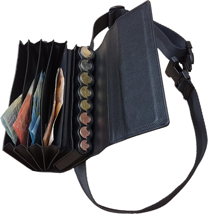 CLAIRE-FONCET Leder Kellnertasche, Kellnergeldbörse, Kellnergeldbeutel, Inkl. Euro-8 Geldmünszen-Gel