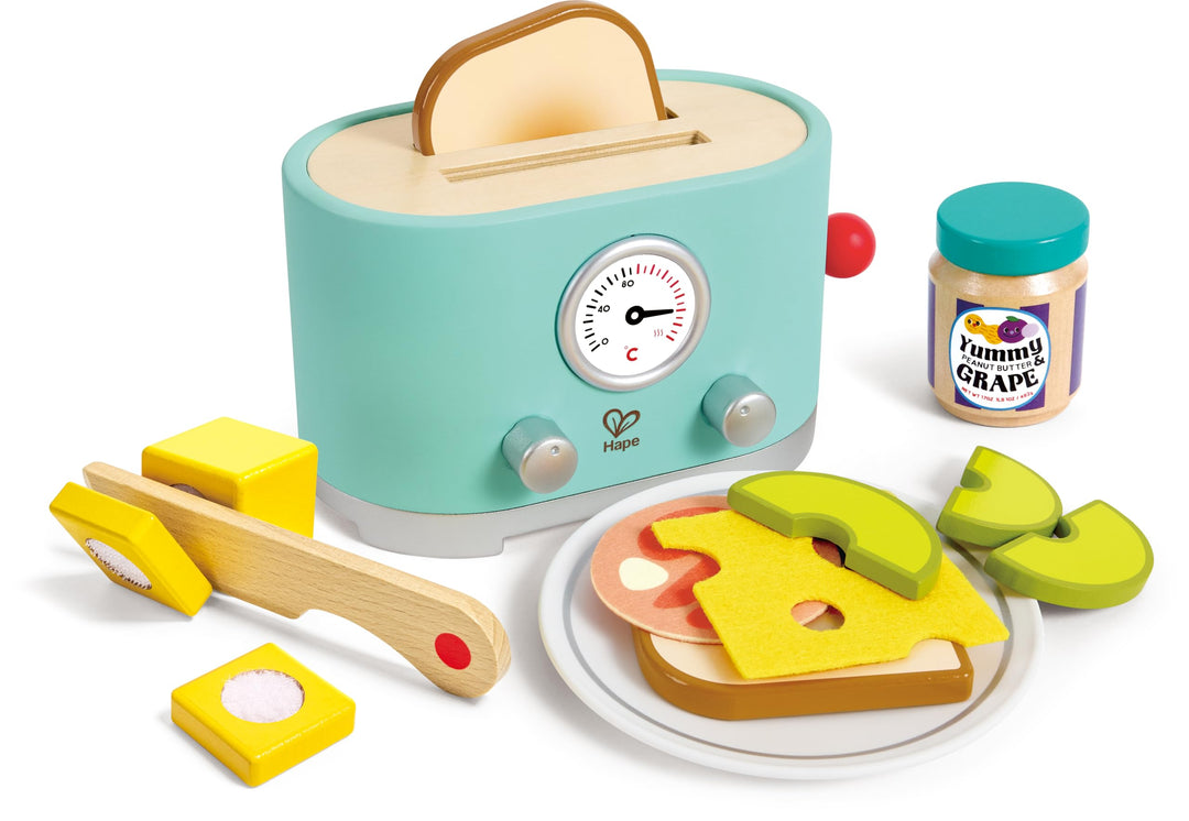 Hape Pop-up-Toaster-Set Kling, Timer & Zubehör, realistisches Spielen, ab 24 Monaten, fantasievoller
