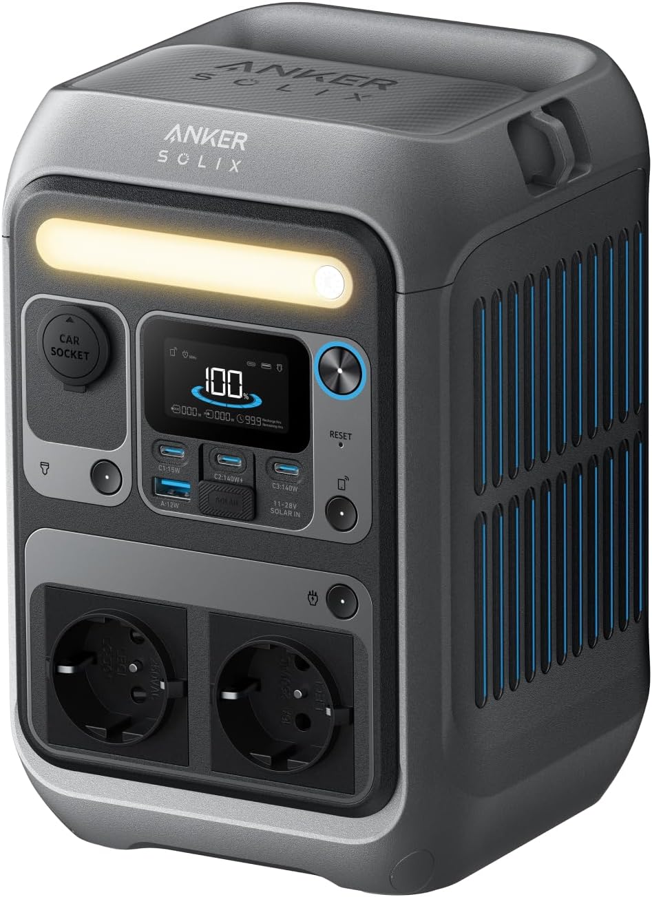 Anker SOLIX C300 Tragbare Powerstation, 288Wh LiFePO4 Akku, 300W (Max 600W) Solargenerator, 140W Bei