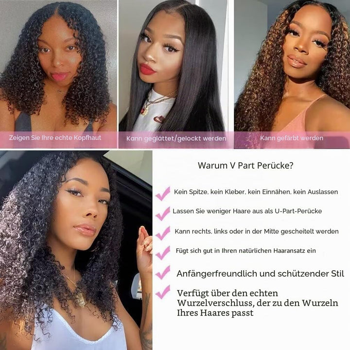 Echthaar Perücke 180% Density Real Hair Wig Human Hair Wigs For Women V Part Real Lockiges Menschlic
