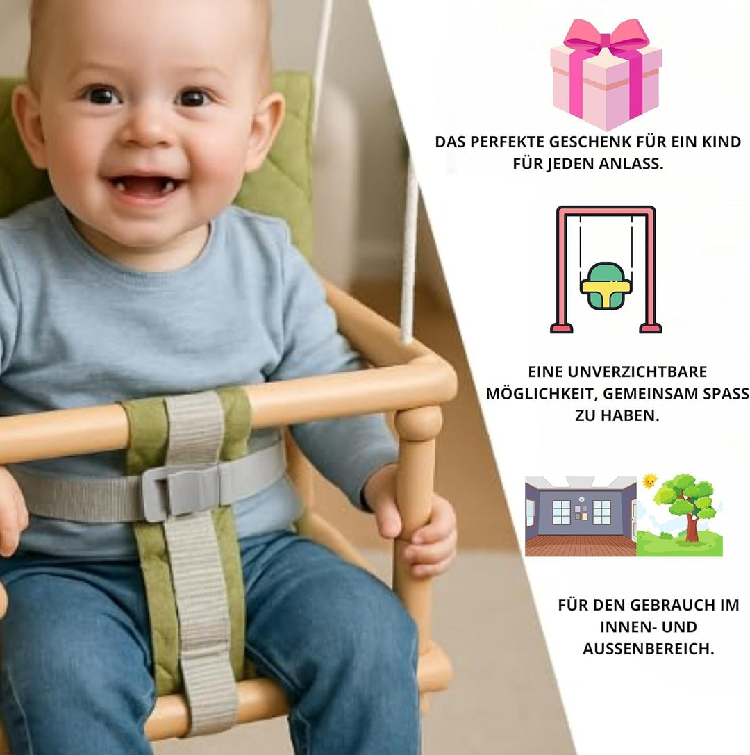 Holz Babyschaukel Kinderschaukel Holz Babywippe Zimmerschaukel Stoff Babysitz Baby Schaukel zum Aufh