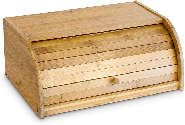 Relaxdays Brotkasten Bambus HBT: 16,5 x 40 x 27,5 cm Rollbrotkasten für aromadichte Brot, natur & Sc