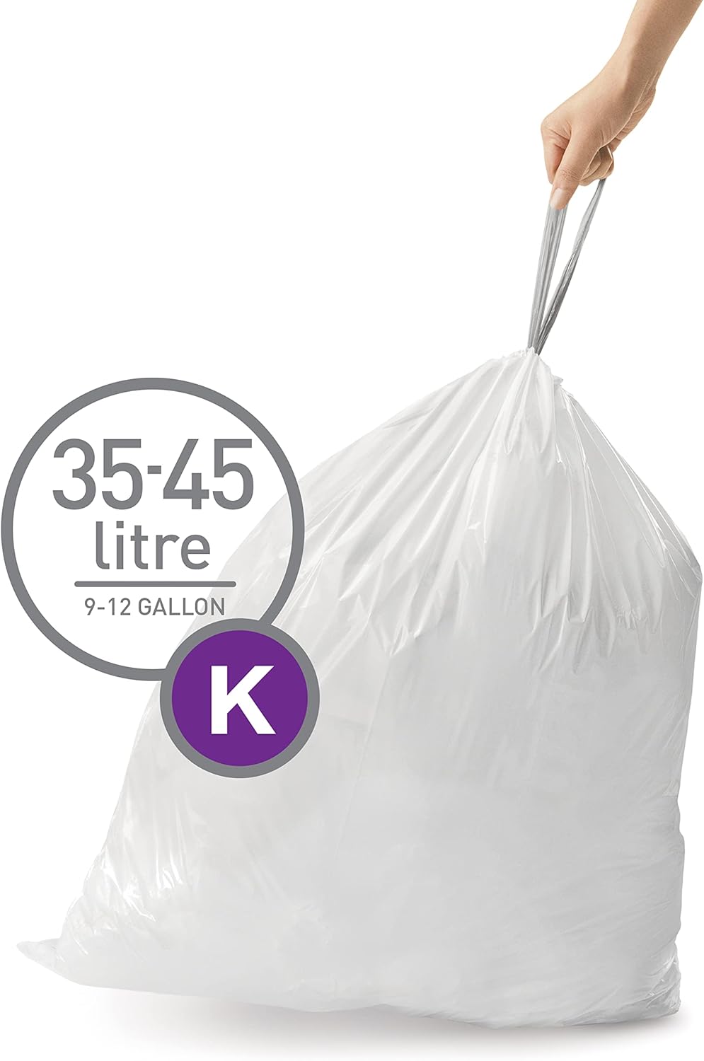 simplehuman CW0260 Code K passgenaue Müllbeutel, 30-45 Liter, 3 x Packung mit 20 (60 Stück), weisser