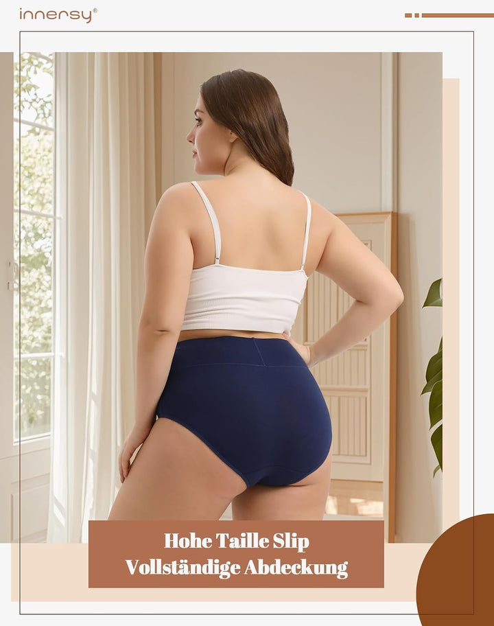 INNERSY Unterhosen Grosse Grössen Damen Taillenslip Baumwolle High Waist Slip (44-62) 4er Pack 52-54