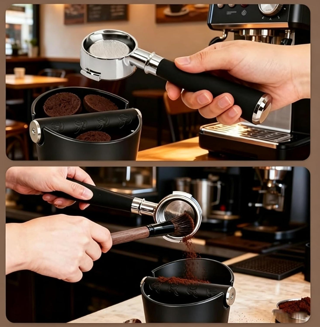 Abklopfbehälter für Siebträger, Kaffeesatz Abschlagbehälter, Espresso Abschlagbox Knock Box mit Meta